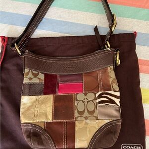 Coach Brown and Multi Shoulder Bag with Leather Accents